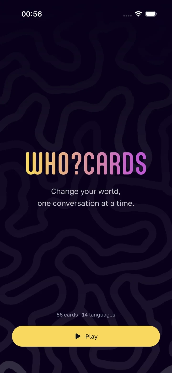 WhoCards mobile app home screen